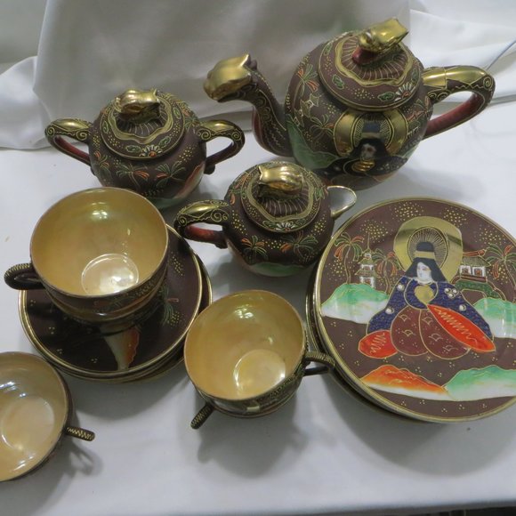 Satsuma Moriage 20 PC Tea Set Japanese Dragonware - Picture 7 of 8